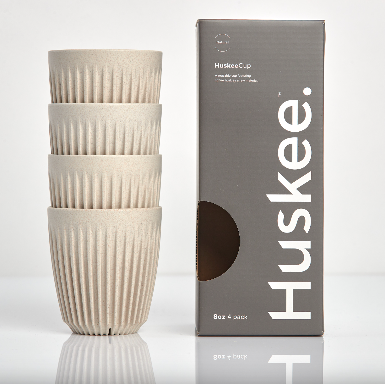Huskee Reusable Coffee Cups - Natural (4pk/240ml)