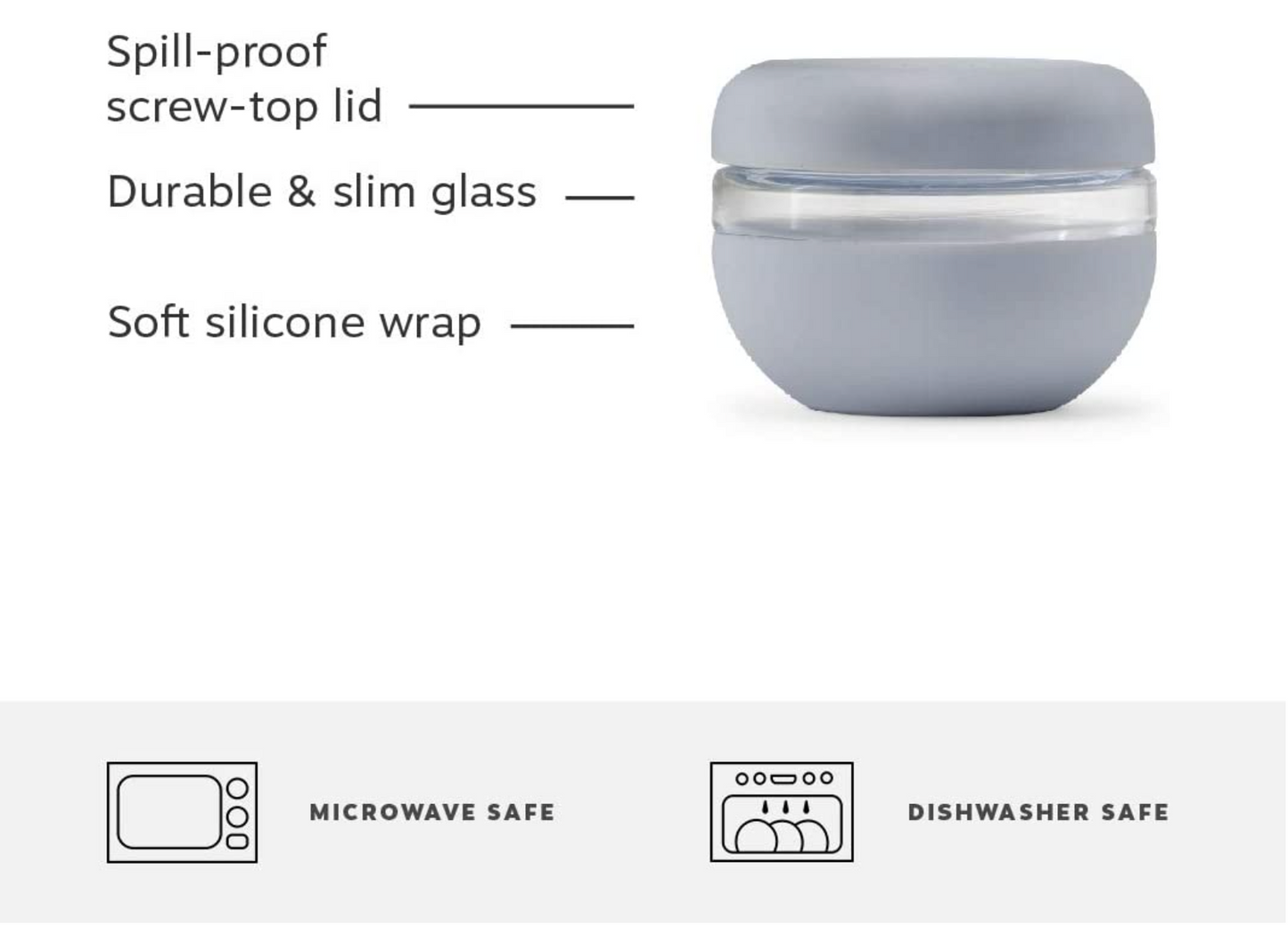 Porter Seal-Tight Glass Bowl 16oz - Slate
